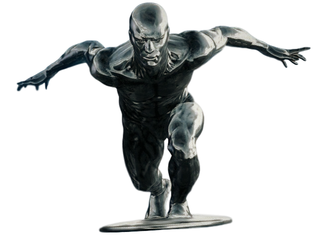 The Silver Surfer heading toward the viewer
