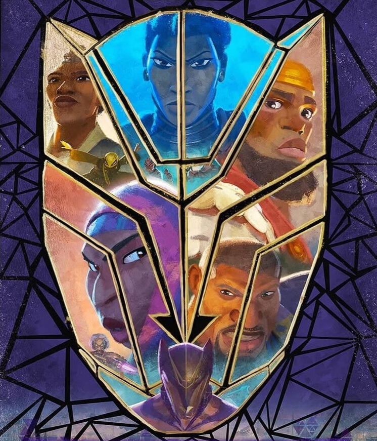 Mosaic of various Wakandan warriors