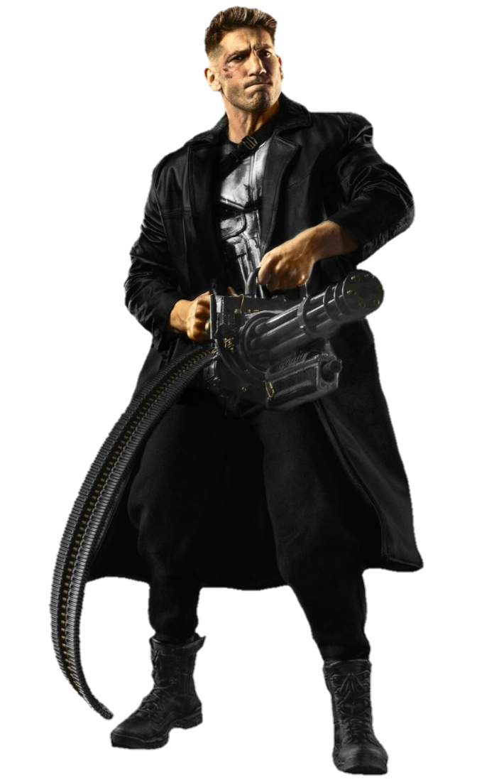 The Punisher holding a minigun
