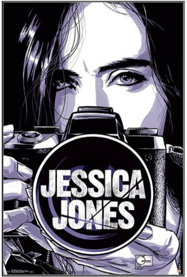 Jessica Jones holding a camera, art