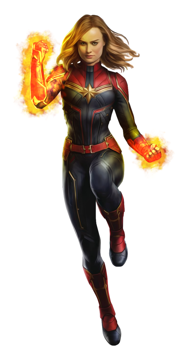 Captain Marvel floating with hands glowing